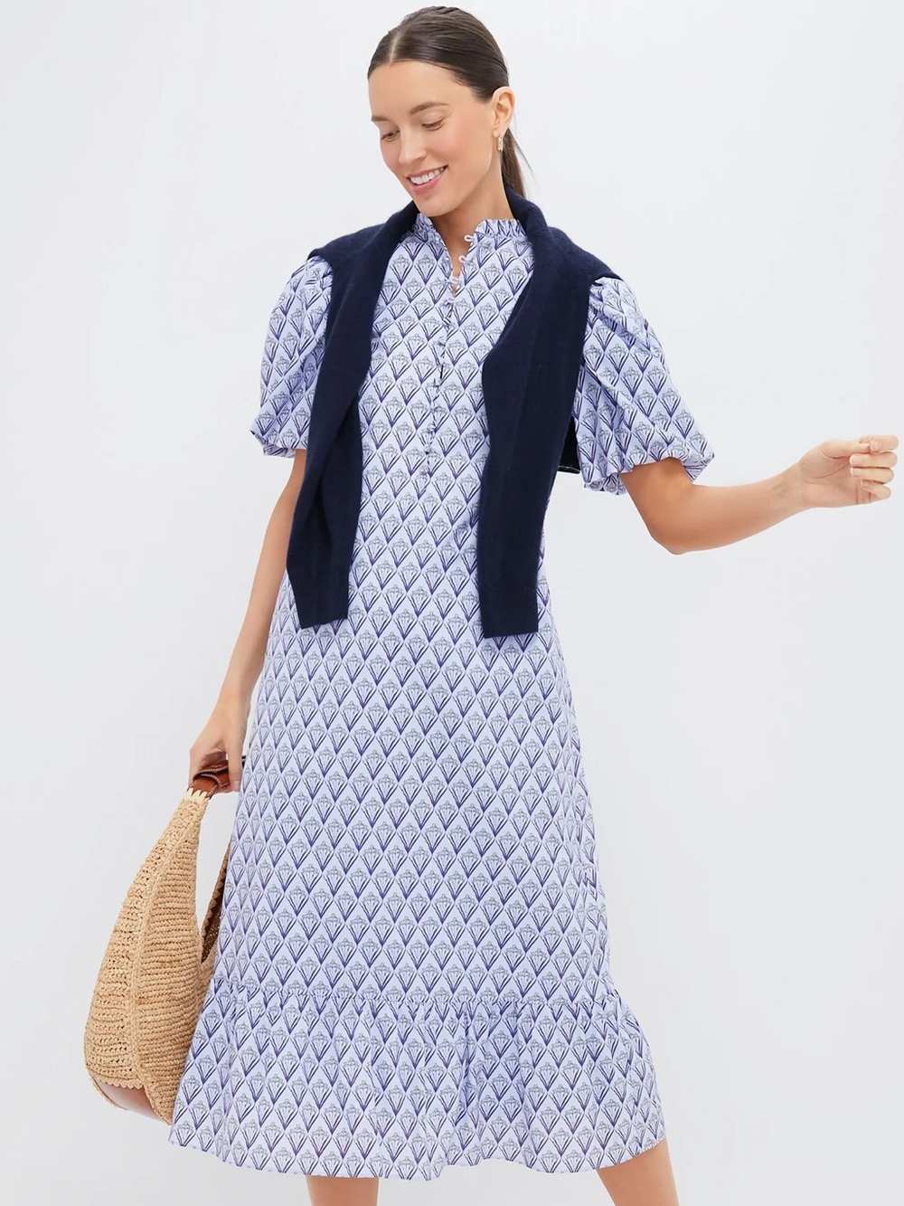 Periwinkle Trellis Floral Mimi Midi Dress